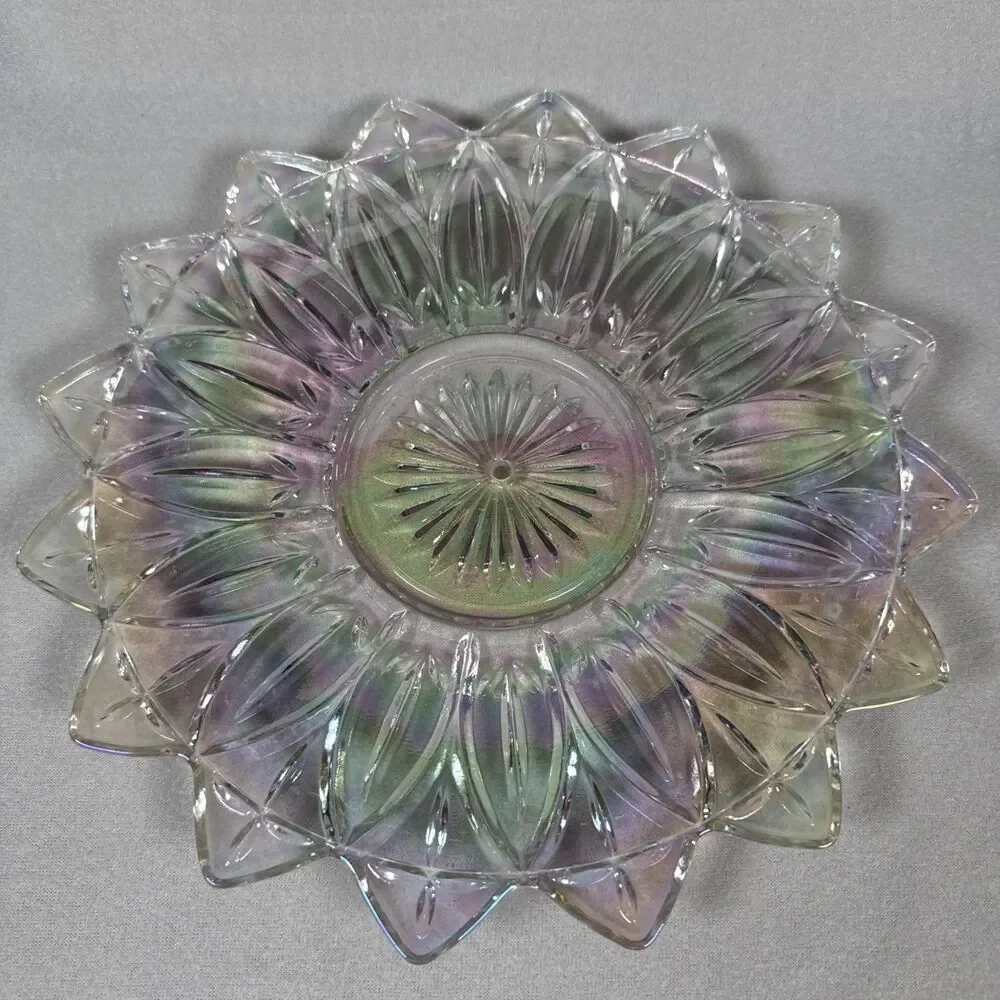 VINTAGE FEDERAL PETAL GLASS SPARKLING TIERED TRAY Replacement Iridescent 11”